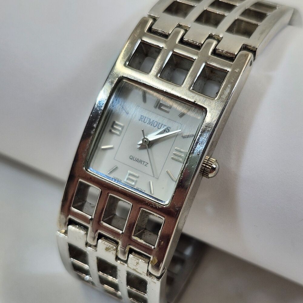 Rumours Watch Women's 28820 Silver Tone Rectangle Quartz Geometric Bracelet VTG